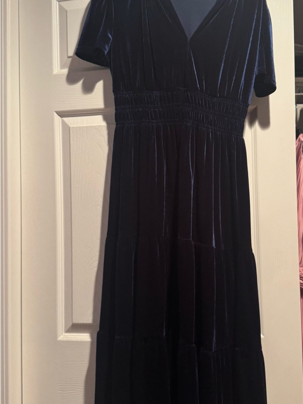 Velvet V-Neck Maxi Dress in Deep Navy